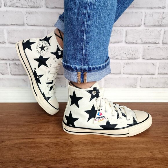 ⭐CONVERSE Chuck Taylor All Star Large Stars Sz 8 Women Shoes White Black A09898F - Picture 2 of 9